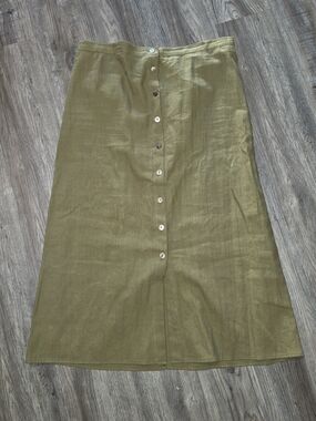 St. Tropez Olive Green Button-Front Maxi Skirt